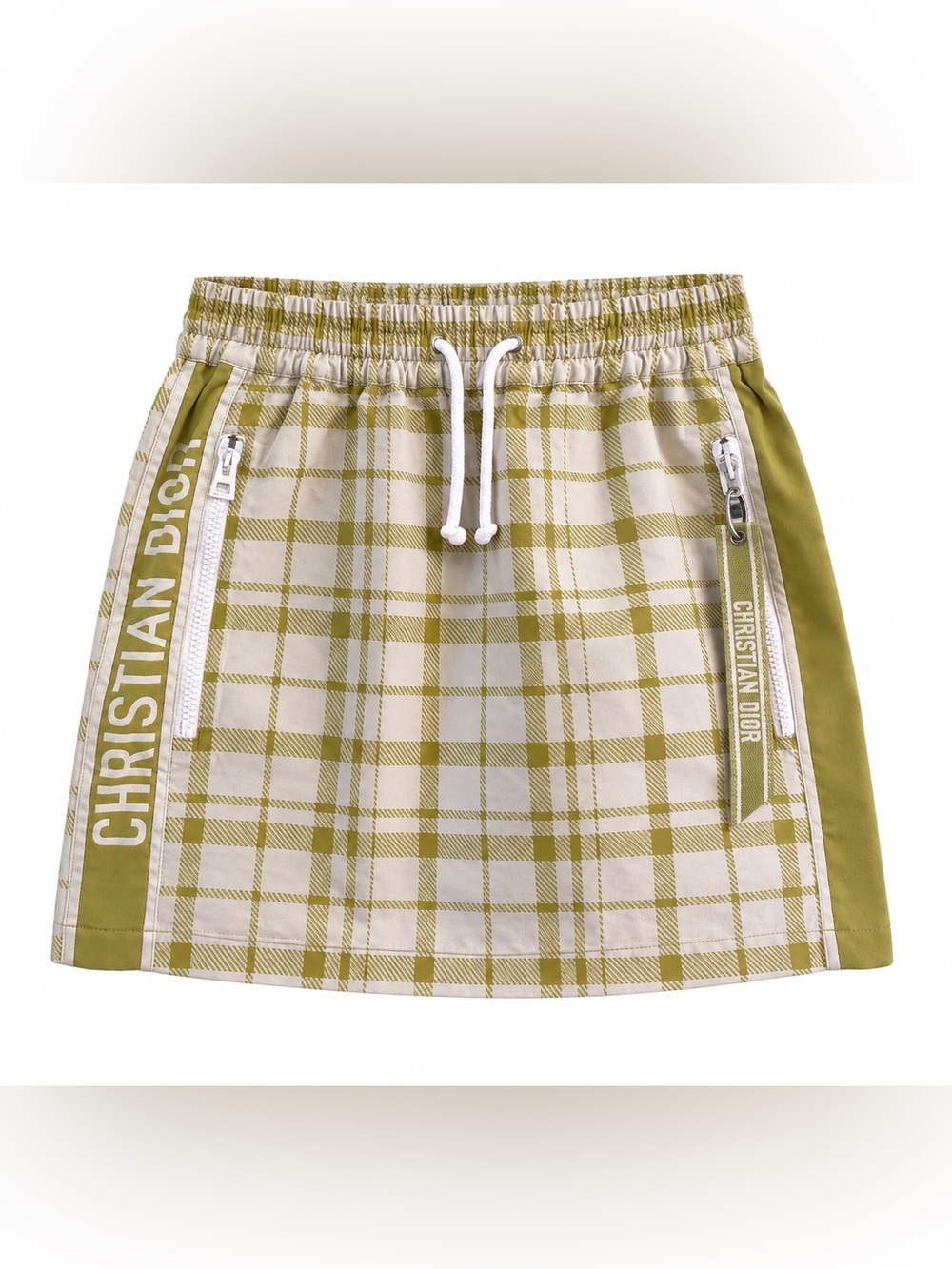 Dior Olive Plaid Drawstring Hybrid Shorts with White Accents